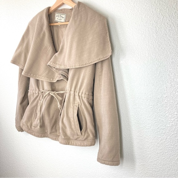 Lucky Brand Woven Jacket XS Shawl Tie Waist Tan Minimalist lightweight cotton - Picture 5 of 16